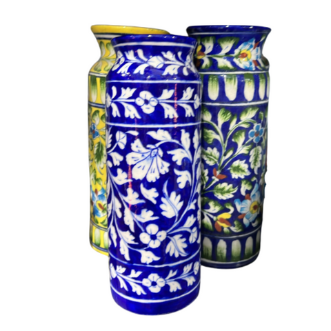 Blue Pottery Bottle Vase